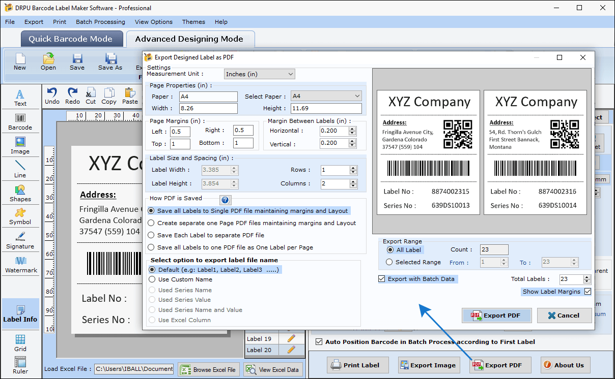 EXport PDF Barcode label