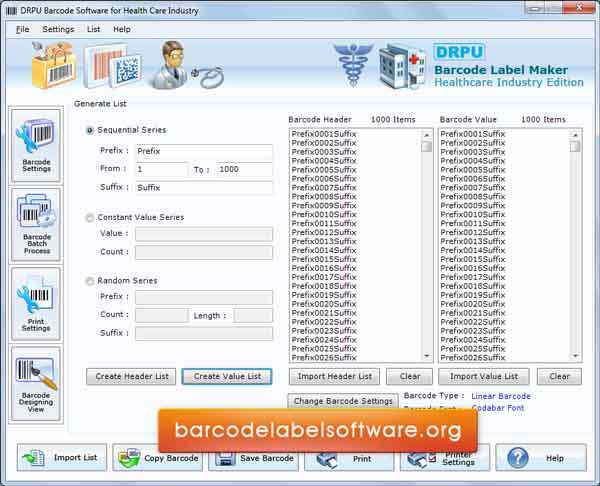 Healthcare Barcode Software screenshot